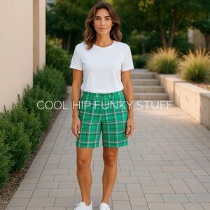 SLIGO Golf Shorts Green/Gray/White Plaid 34